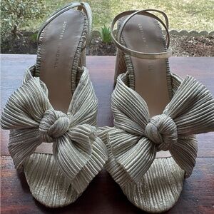 Loeffler Randall Camellia Champagne Gold Pleated Bow Heels